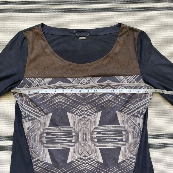 CUSTO BARCELONA Suede Dress Size 1 Small Black Graphic Print Long Sleeves - Picture 4 of 7